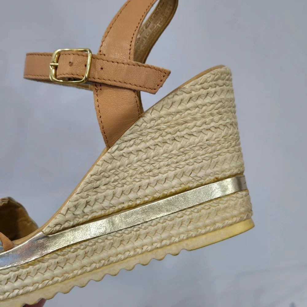 Marco Tozzi Tan Leather Espadrille Wedge Sandals Women 38 AC739